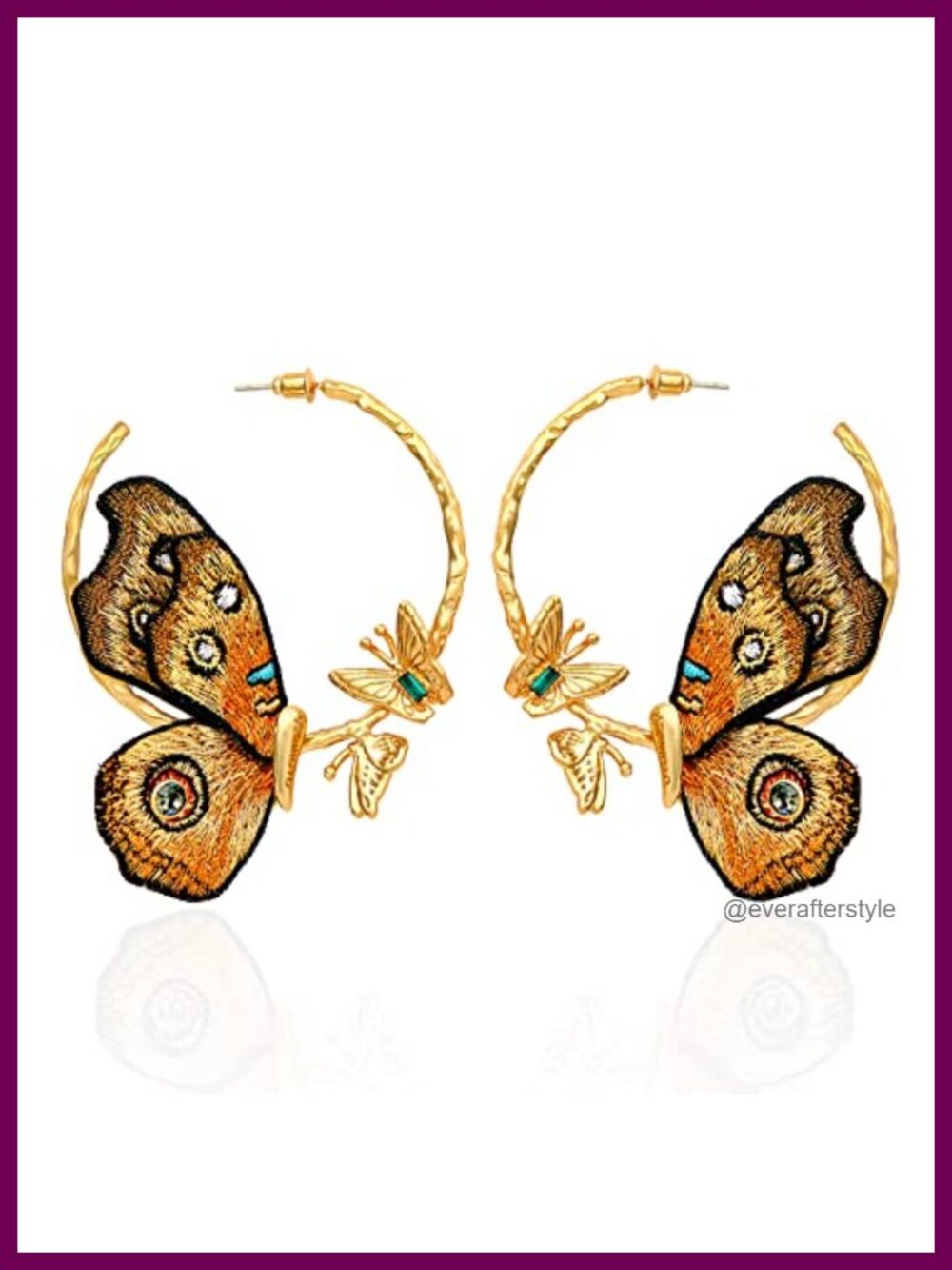 24K Gold Plated Butterfly Hoop Earrings Hypoallergenic 925 Silver